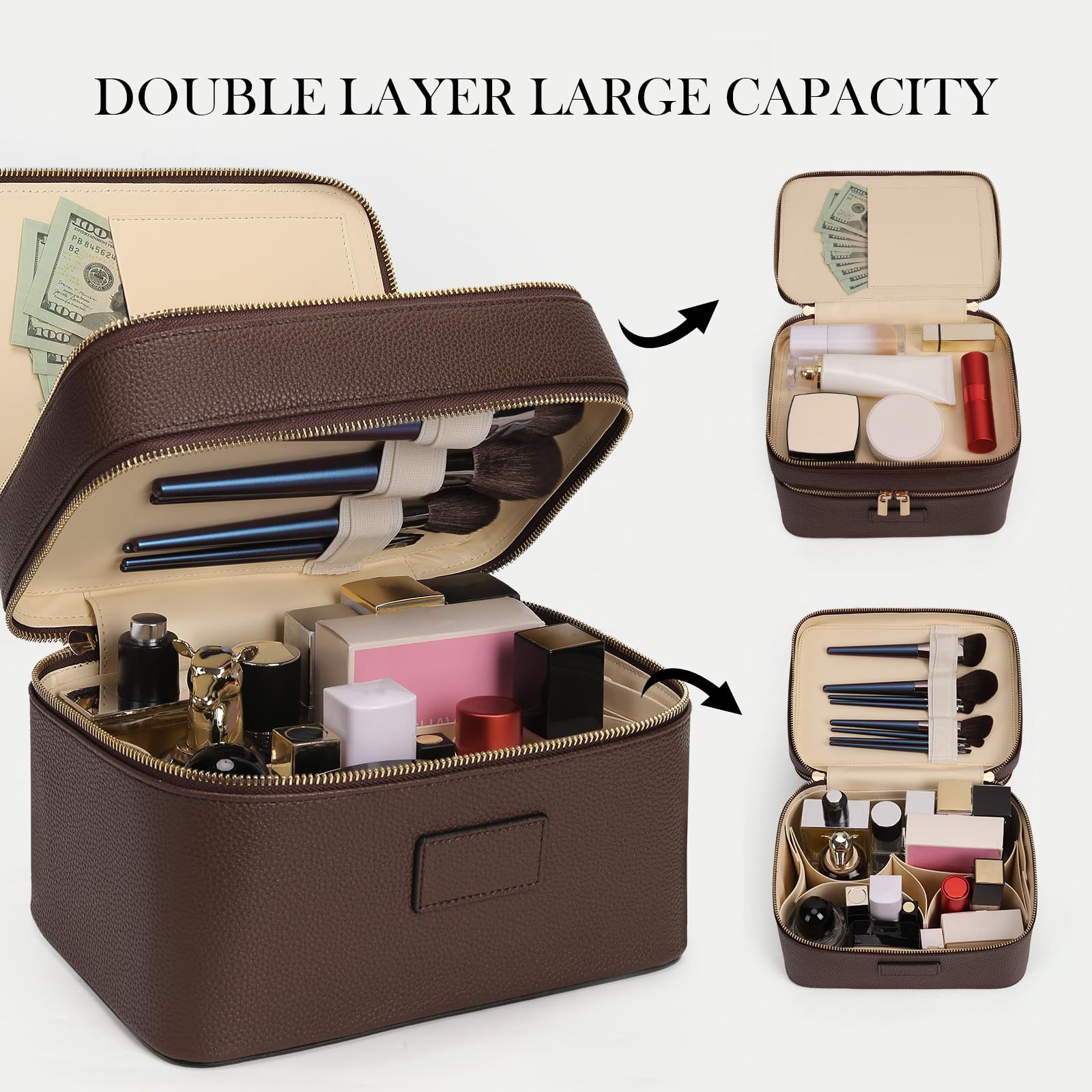 Luxury Bags For Travel - Duża, dwuwarstwowa, luksusowa kosmetyczka podróżna z