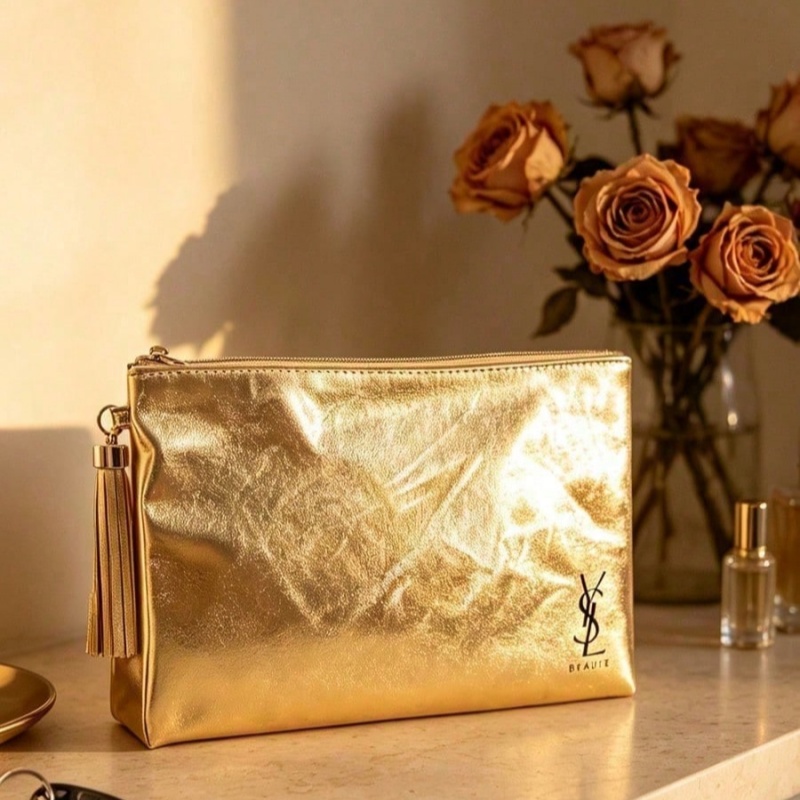 Luxury Bags For Travel - Złota kosmetyczka YSL, przenośna wodoodporna wielofunkcyjna